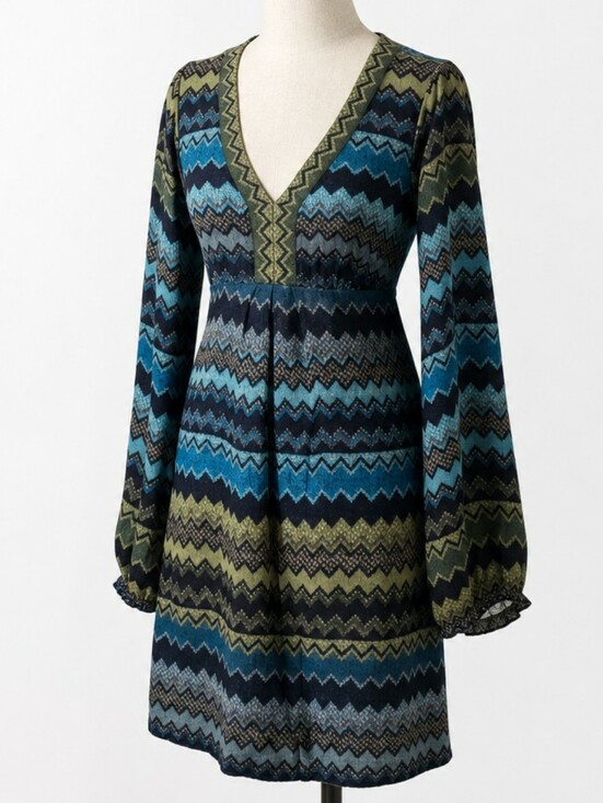Hale Bob Dresses & Skirts - Vintage Y2K HALE BOB Boho Woven Mini Dress • Olive Green Turquoise Chevron • XS